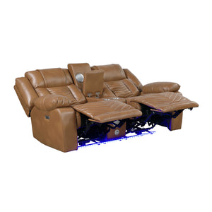 Ridge Faux Leather Power Double Reclining Loveseat with Center Console, Wireless Speakers, LED and Charging Ports