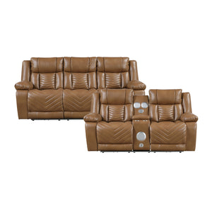 Ridge Faux Leather 2-Piece Power Double Reclining Sofa Set