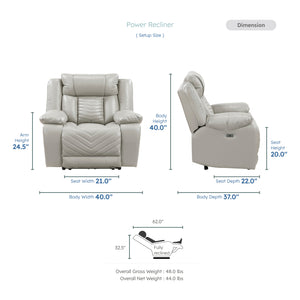 Ridge Faux Leather Power Reclining Chair with LED and Charging Ports