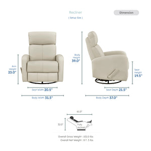 Creek Leather Match Swivel Glider Reclining Chair