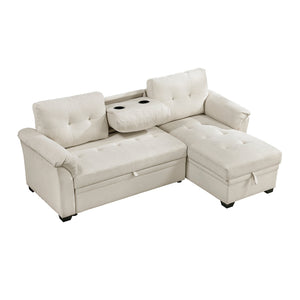Holden Textured Fabric 2-Piece Reversible Sectional with Pull-out Bed, Reversible Chaise and Hidden Storage