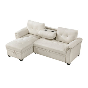Holden Textured Fabric 2-Piece Reversible Sectional with Pull-out Bed, Reversible Chaise and Hidden Storage