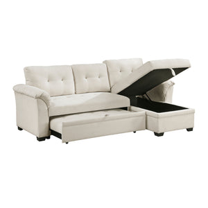 Holden Textured Fabric 2-Piece Reversible Sectional with Pull-out Bed, Reversible Chaise and Hidden Storage