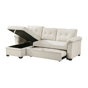 Holden Textured Fabric 2-Piece Reversible Sectional with Pull-out Bed, Reversible Chaise and Hidden Storage
