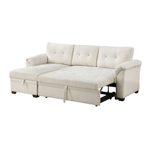 Holden Textured Fabric 2-Piece Reversible Sectional with Pull-out Bed, Reversible Chaise and Hidden Storage