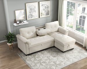 Holden Textured Fabric 2-Piece Reversible Sectional with Pull-out Bed, Reversible Chaise and Hidden Storage