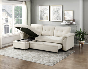 Holden Textured Fabric 2-Piece Reversible Sectional with Pull-out Bed, Reversible Chaise and Hidden Storage