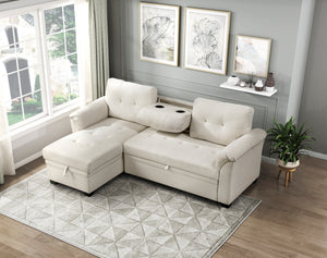 Holden Textured Fabric 2-Piece Reversible Sectional with Pull-out Bed, Reversible Chaise and Hidden Storage