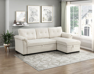 Holden Textured Fabric 2-Piece Reversible Sectional with Pull-out Bed, Reversible Chaise and Hidden Storage