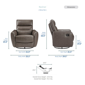 Cillian Leather Match Swivel Glider Reclining Chair