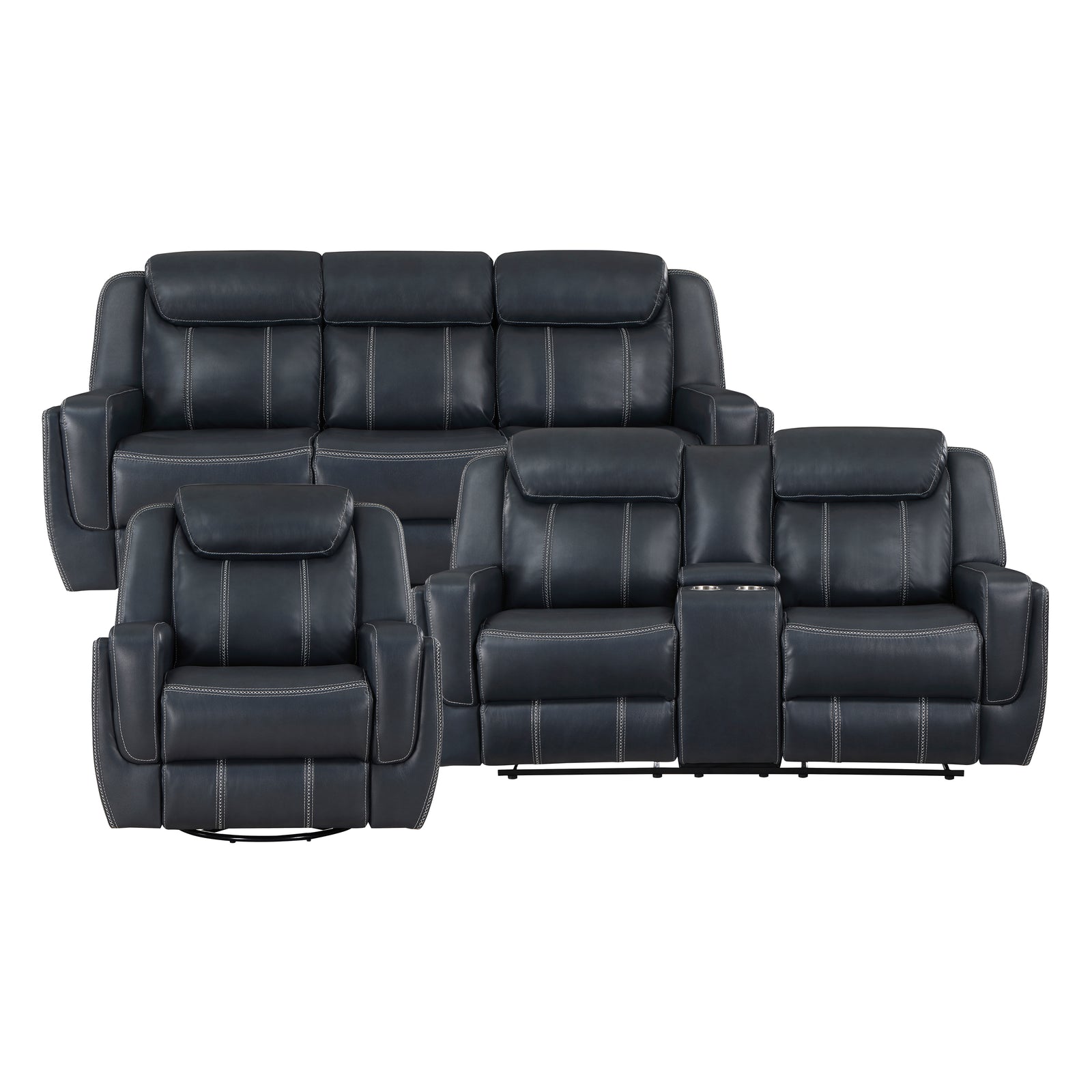 Manuel 3-Piece Breathable Faux Leather Manual Reclining Living Room Sofa Set