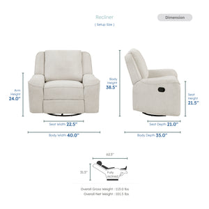 Graham Chenille Fabric Swivel Reclining Chair