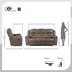 Alonzo Polished Microfiber Manual Double Reclining Sofa