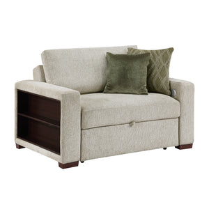 Vasselle Microfiber Convertible Chair and Half with Pull-out Bed, Click Motion Back, Two Arms with Shelves and Charging Ports