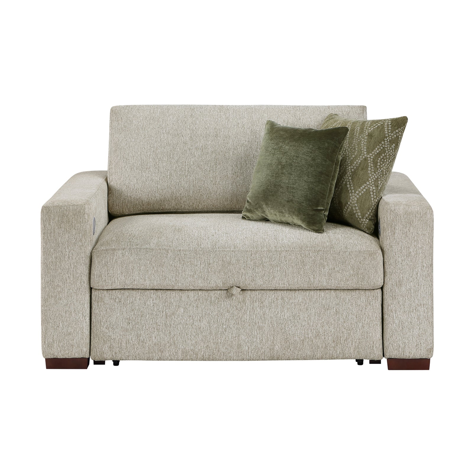 Vasselle Microfiber Convertible Chair and Half with Pull-out Bed, Click Motion Back, Two Arms with Shelves and Charging Ports