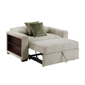 Vasselle Microfiber Convertible Chair and Half with Pull-out Bed, Click Motion Back, Two Arms with Shelves and Charging Ports
