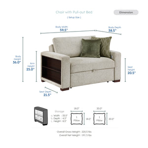 Vasselle Microfiber Convertible Chair and Half with Pull-out Bed, Click Motion Back, Two Arms with Shelves and Charging Ports