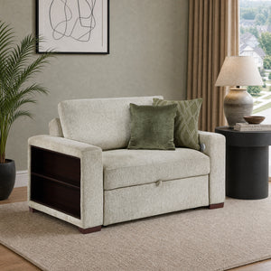 Vasselle Microfiber Convertible Chair and Half with Pull-out Bed, Click Motion Back, Two Arms with Shelves and Charging Ports