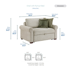 Vasselle Microfiber Convertible Chair and Half with Pull-out Bed, Click Motion Back and Two Roll Arms