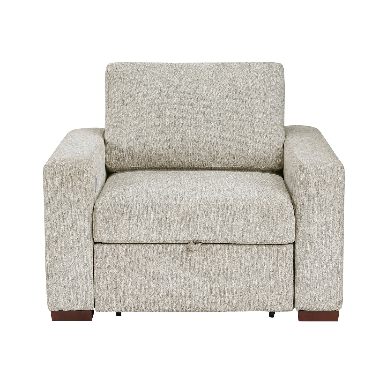 Vasselle Microfiber Convertible Chair with Pull-out Bed, Click Motion Back, Two Arms with Shelves and Charging Ports