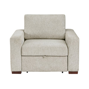 Vasselle Microfiber Convertible Chair with Pull-out Bed, Click Motion Back, Two Arms with Shelves and Charging Ports
