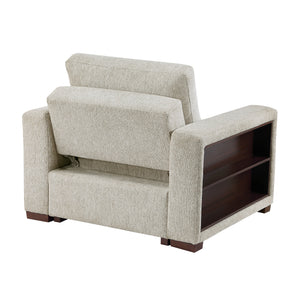 Vasselle Microfiber Convertible Chair with Pull-out Bed, Click Motion Back, Two Arms with Shelves and Charging Ports