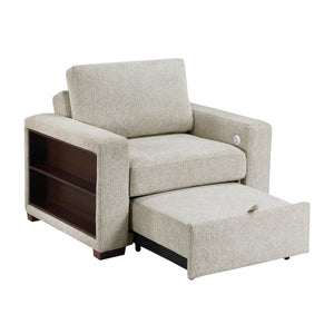Vasselle Microfiber Convertible Chair with Pull-out Bed, Click Motion Back, Two Arms with Shelves and Charging Ports
