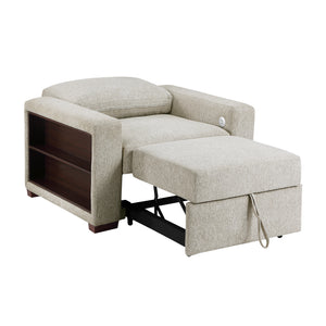 Vasselle Microfiber Convertible Chair with Pull-out Bed, Click Motion Back, Two Arms with Shelves and Charging Ports