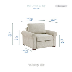 Vasselle Microfiber Convertible Chair with Pull-out Bed, Click Motion Back and Two Roll Arms