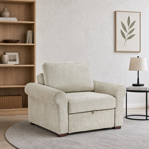 Vasselle Microfiber Convertible Chair with Pull-out Bed, Click Motion Back and Two Roll Arms