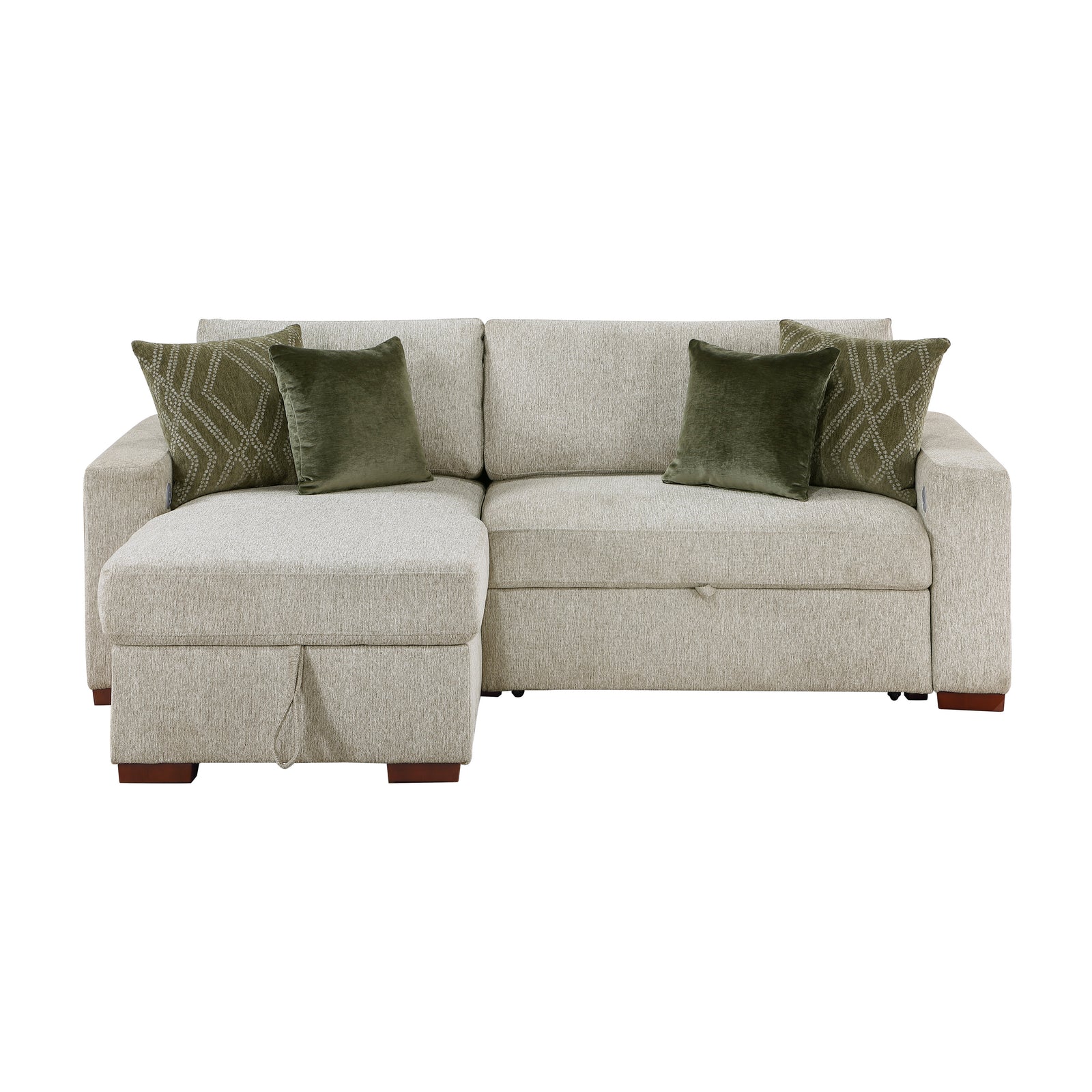 Vasselle Microfiber 2-Piece Sectional with Reversible Chaise, Pull-out Bed and Hidden Storage, Click Motion Back
