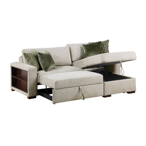 Vasselle Microfiber 2-Piece Sectional with Reversible Chaise, Pull-out Bed and Hidden Storage, Click Motion Back