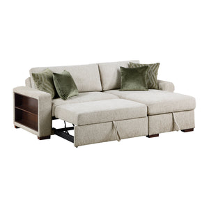Vasselle Microfiber 2-Piece Sectional with Reversible Chaise, Pull-out Bed and Hidden Storage, Click Motion Back