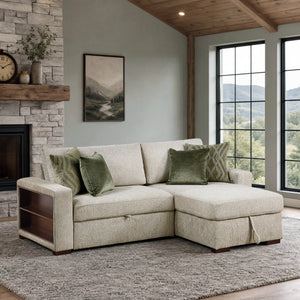 Vasselle Microfiber 2-Piece Sectional with Reversible Chaise, Pull-out Bed and Hidden Storage, Click Motion Back