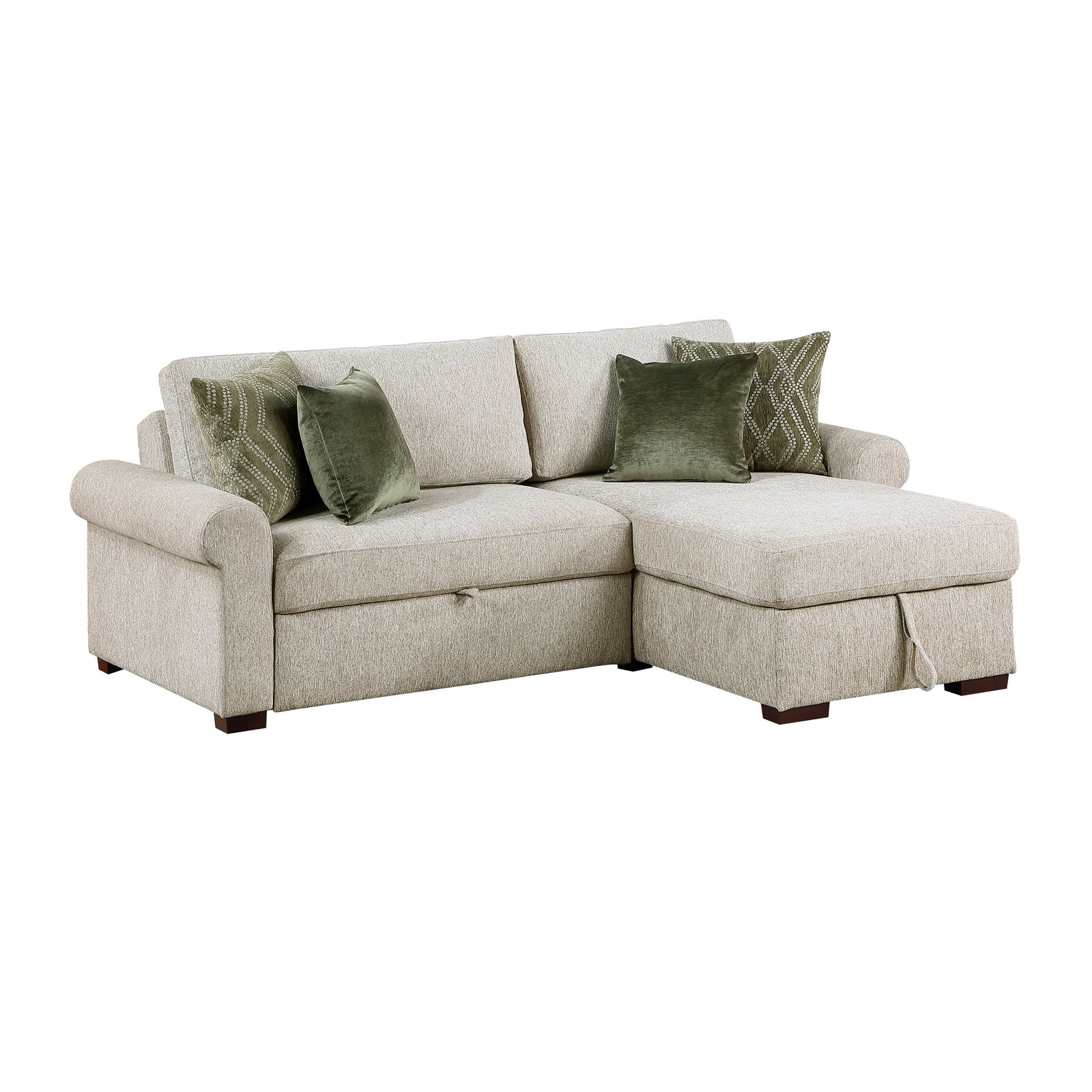 Vasselle Microfiber 2-Piece Sectional with Reversible Chaise, Pull-out Bed and Hidden Storage, Click Motion Back