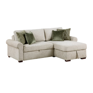 Vasselle Microfiber 2-Piece Sectional with Reversible Chaise, Pull-out Bed and Hidden Storage, Click Motion Back