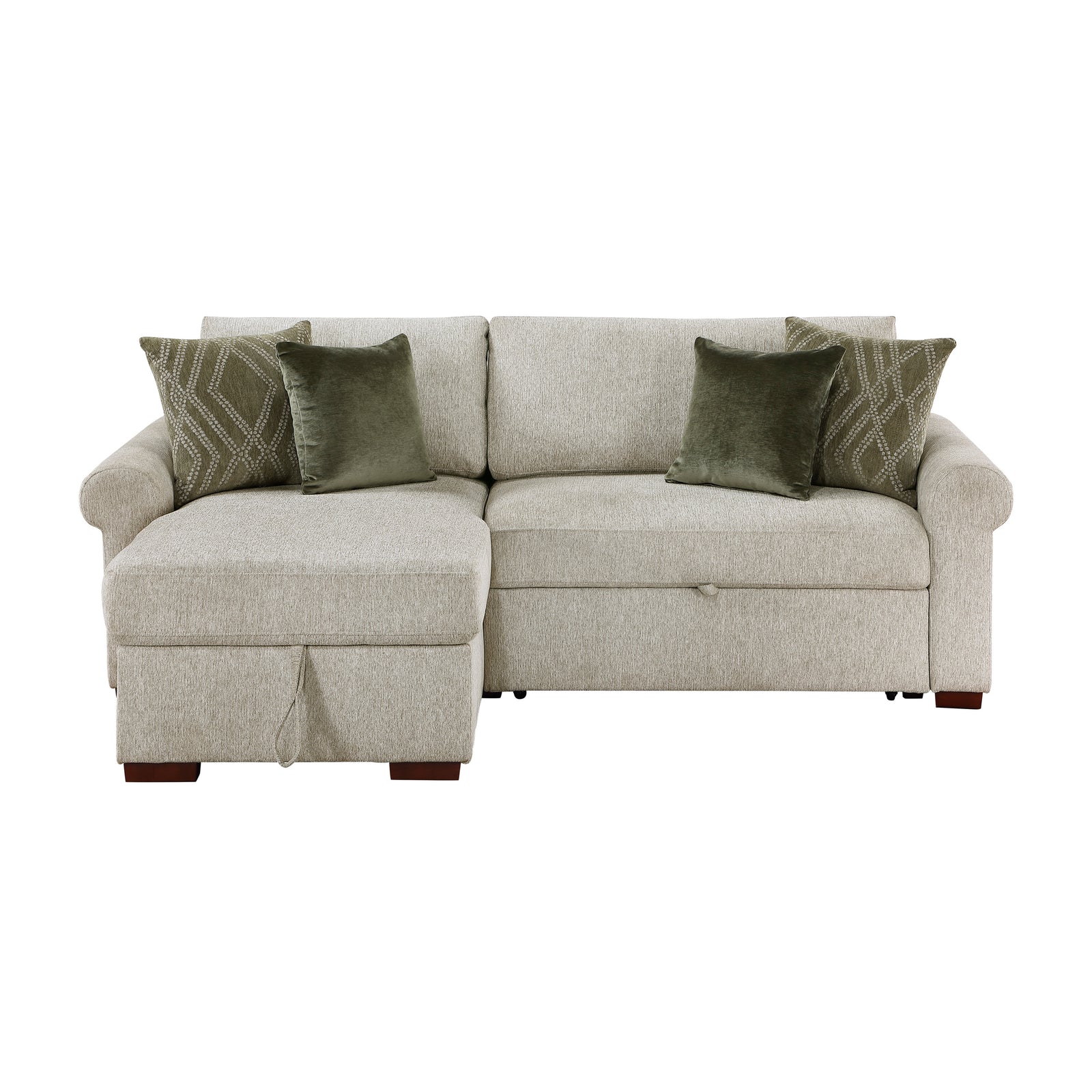 Vasselle Microfiber 2-Piece Sectional with Reversible Chaise, Pull-out Bed and Hidden Storage, Click Motion Back