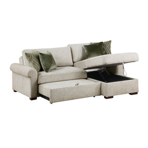 Vasselle Microfiber 2-Piece Sectional with Reversible Chaise, Pull-out Bed and Hidden Storage, Click Motion Back