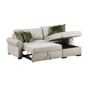 Vasselle Microfiber 2-Piece Sectional with Reversible Chaise, Pull-out Bed and Hidden Storage, Click Motion Back