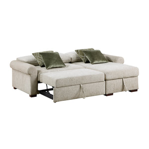Vasselle Microfiber 2-Piece Sectional with Reversible Chaise, Pull-out Bed and Hidden Storage, Click Motion Back