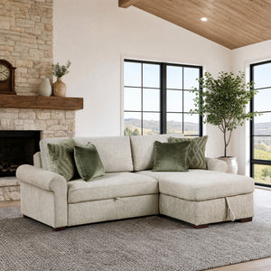 Vasselle Microfiber 2-Piece Sectional with Reversible Chaise, Pull-out Bed and Hidden Storage, Click Motion Back