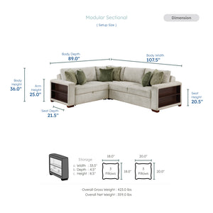 Vasselle Microfiber 3-Piece Sectional with Pull-out Bed and Click Motion Back