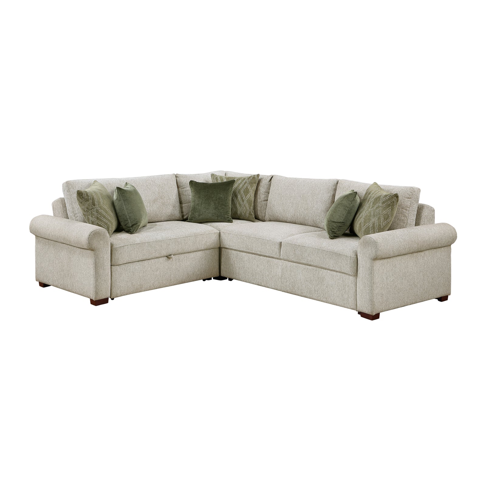 Vasselle Microfiber 3-Piece Sectional with Pull-out Bed and Click Motion Back