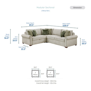 Vasselle Microfiber 3-Piece Sectional with Pull-out Bed and Click Motion Back