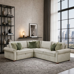Vasselle Microfiber 3-Piece Sectional with Pull-out Bed and Click Motion Back