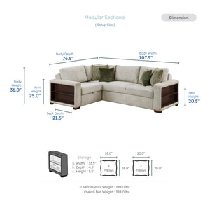Vasselle Microfiber 3-Piece Sectional with Pull-out Bed and Click Motion Back