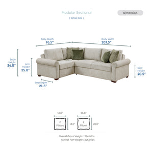 Vasselle Microfiber 3-Piece Sectional with Pull-out Bed and Click Motion Back