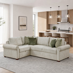 Vasselle Microfiber 3-Piece Sectional with Pull-out Bed and Click Motion Back