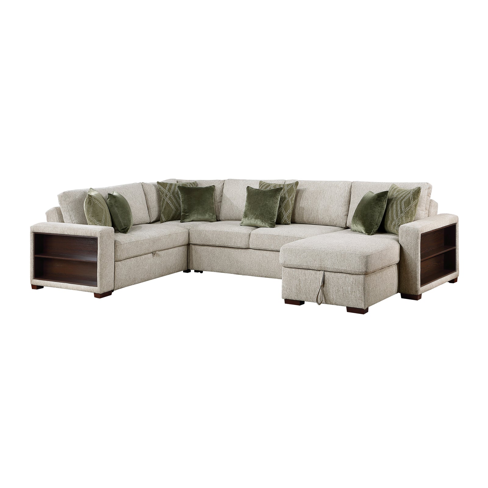 Vasselle Microfiber 4-Piece Sectional with Reversible Chaise, Pull-out Bed, Hidden Storage and Click Motion Back