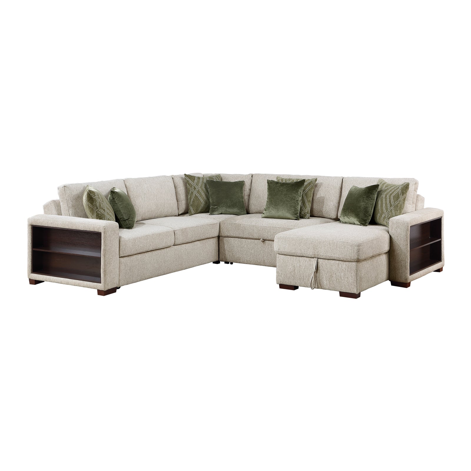 Vasselle Microfiber 4-Piece Sectional with Reversible Chaise, Pull-out Bed, Hidden Storage and Click Motion Back
